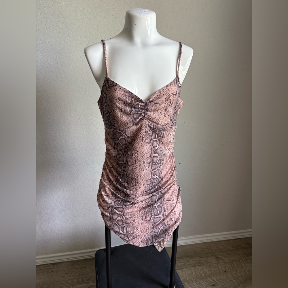 Y2K Snake print ruched dress womens size large babydoll party bodycon baddie